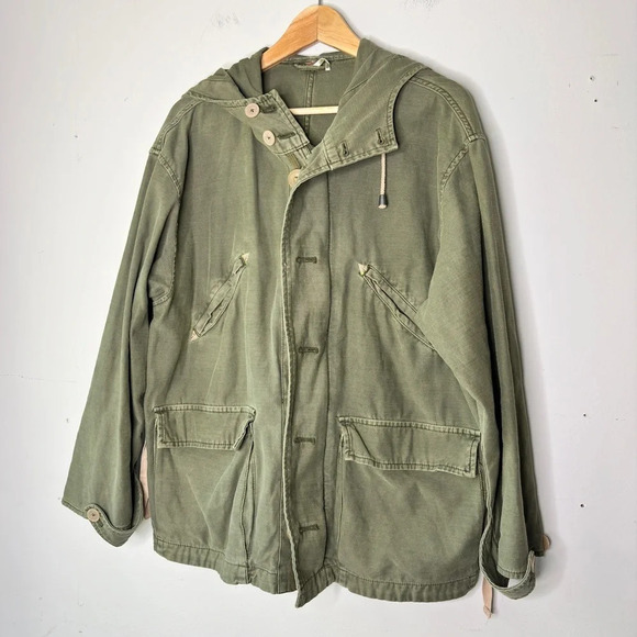 Free People Army Green Boho Style Joshua Tree Hooded Utility Jacket Size XS - Picture 10 of 11